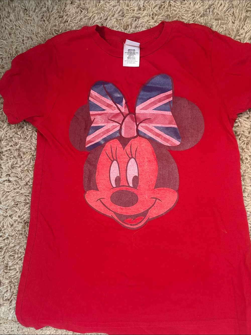 Disney Red Minnie Mouse Tee with Union Jack Bow
